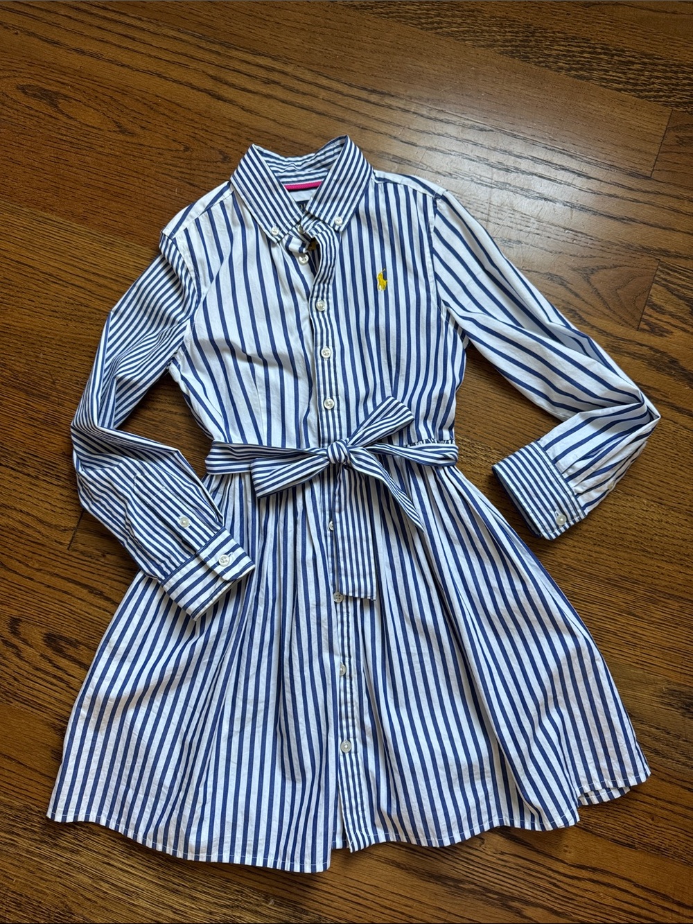 Ralph Lauren Navy and White Striped Tie-Waist Shirt Dress sz 7